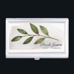 Forest Delight | Monogram business card holder<br><div class="desc">Our forest delight collection features gentle foliage in muted green colours with dusty mauve accents for wedding,  office and accessories. This business card holder features single foliage on a watercolor background as a centre piece and custom monogram in elegant font combined with title in sans serif font</div>