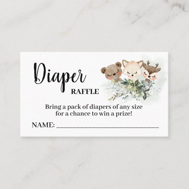 Forest Diaper Raffle Ticket Baby Shower Card (Front)