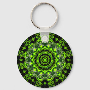 Forest Dome Mandala, Abstract Green Woods Key Ring