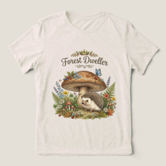 Forest Dweller Cute Hedgehog Mushroom Cottagecore Tri-Blend Shirt