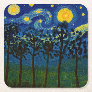 Forest Echoes of Infinity – A Forest Landscape Square Paper Coaster