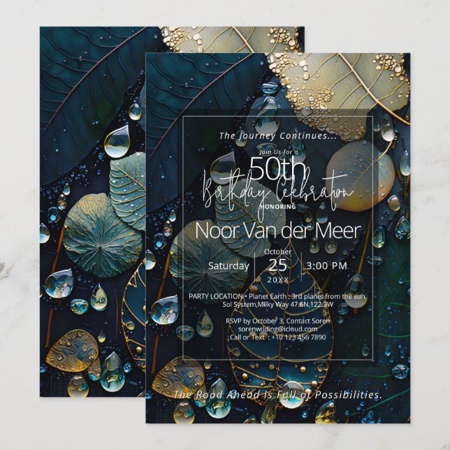 Forest Echos | Botanical Gemstone Abstract Invitation (Front/Back)