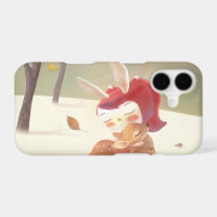Forest Embrace: Bunny Girl Hugging Little Deer