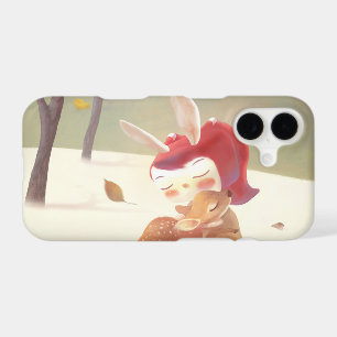 Forest Embrace: Bunny Girl Hugging Little Deer