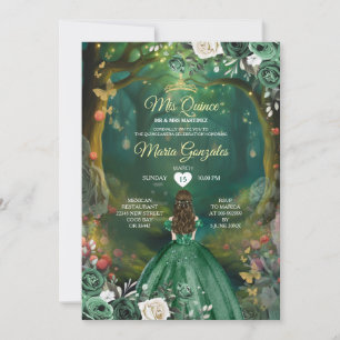 Forest Enchanted Emerald Green Quinceañera  Invitation