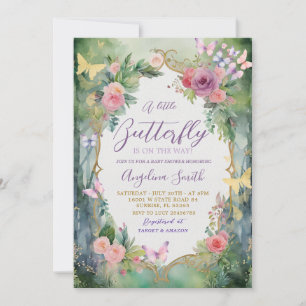 Forest Enchanted Garden Butterfly Baby Shower Invitation