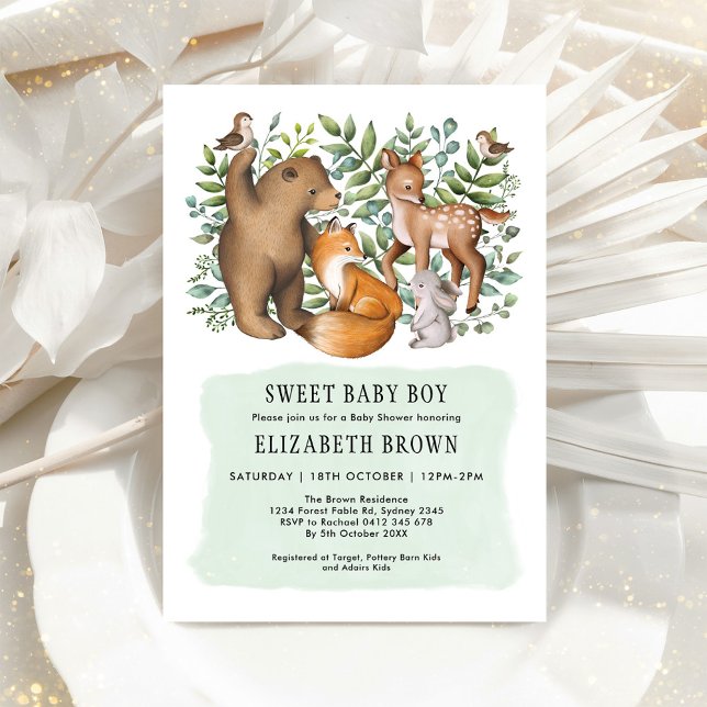 Forest Fable Woodland Animals Boy Baby Shower Invitation (Creator Uploaded)