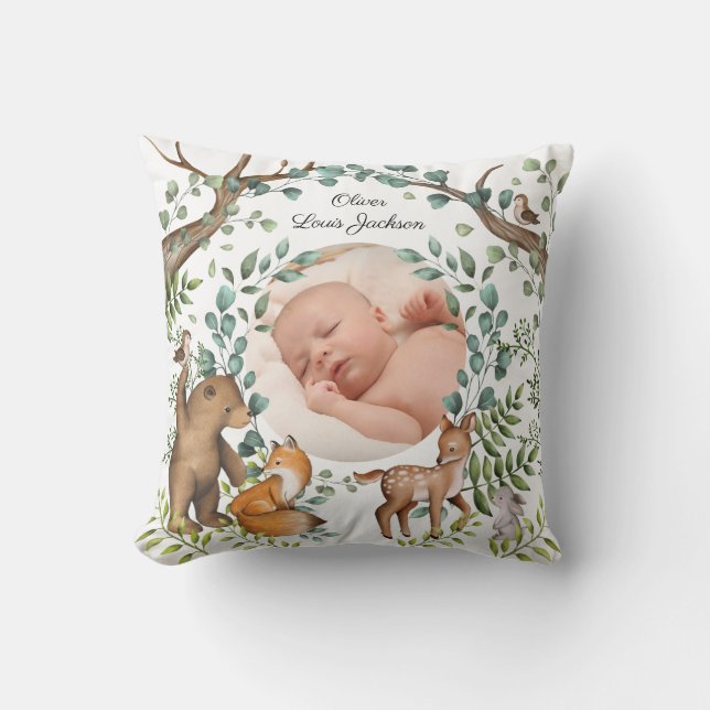 Forest Fable | Woodland Animals Newborn Gift Cushion (Front)