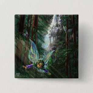 Forest Fairies and Waterfall Castle 15 Cm Square Badge