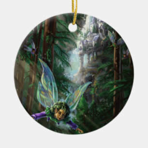 Forest Fairies and Waterfall Castle Ceramic Tree Decoration