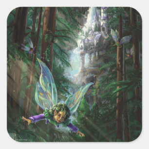 Forest Fairies and Waterfall Castle Square Sticker