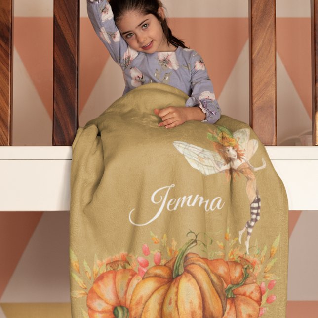 Forest Fairy & Autumn Pumpkin Bouquet Personalised Fleece Blanket (Creator Uploaded)