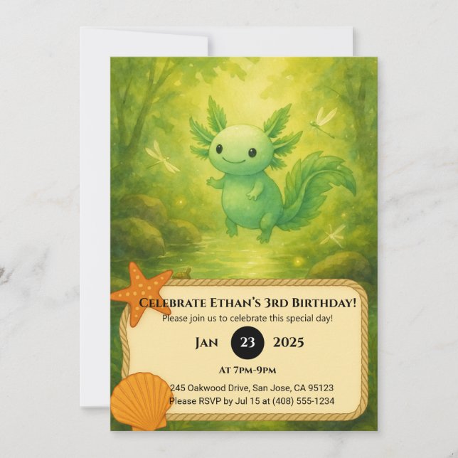 Forest Fairy Axolotl Birthday  Invitation (Front)