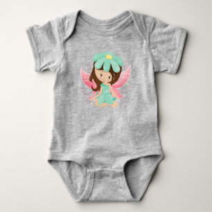 Forest Fairy, Cute Fairy, Brown Hair, Flowers Baby Bodysuit