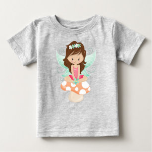 Forest Fairy, Cute Fairy, Brown Hair, Mushroom Baby T-Shirt