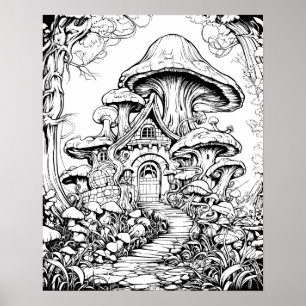 Forest Fairy House Fantasy Coloring Poster