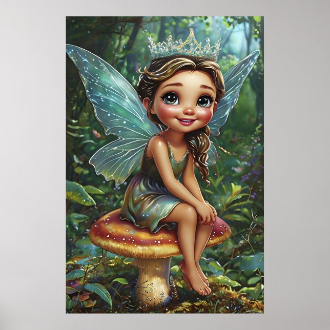 Forest Fairy Princess on Toadstool – Whimsical Art Poster (Front)
