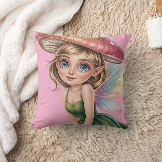 Forest Fairy with Mushroom Hat Illustration Cushion (Blanket)