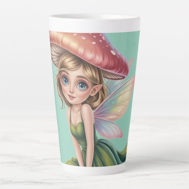 Forest Fairy with Mushroom Hat Illustration Latte Mug (Front)