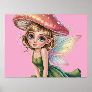 Forest Fairy with Mushroom Hat Illustration Poster