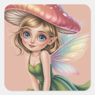 Forest Fairy with Mushroom Hat Illustration Square Sticker