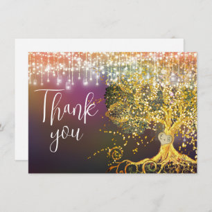 Forest Fairytale Purple Gold Wedding Thank You Card