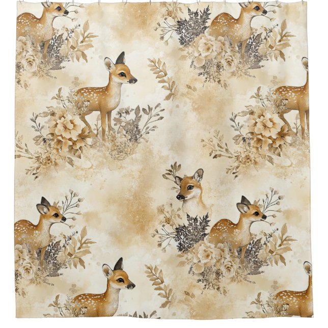 Forest Fawn Animal Pattern Shower Curtain (Front)