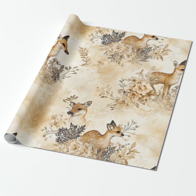 Forest Fawn Animal Pattern Wrapping Paper (Unrolled)