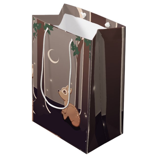 Forest Fawn With Fireflies And Moon Art Medium Gift Bag (Front Angled)