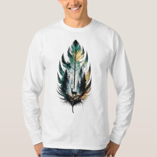 Forest Feather Deer Watercolor Nature Art T-Shirt