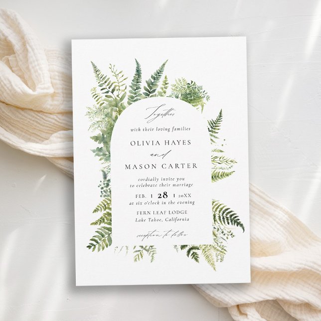 Forest Fern Mountain Woodland Arch Elegant Wedding Invitation (forest wedding invitation woodland fern botanical boho arch elegant rustic mountains outdoors nature)