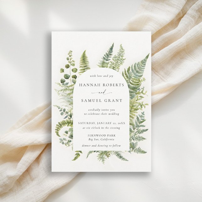 Forest Fern Mountain Woodland Arch Modern Wedding Invitation (forest wedding invitation woodland fern botanical boho arch elegant modern mountains outdoors nature)