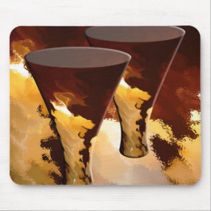 Forest Fire Beverage Glasses Candles Gold Brown Mouse Pad