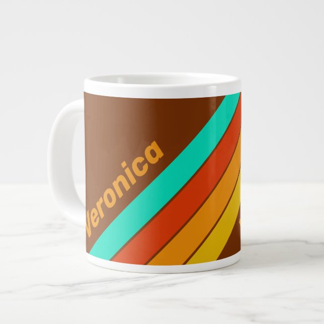 Forest Floor Fog Stripes with Name Large Coffee Mug (Front Left)
