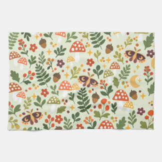Forest Floor Mushroom Moth Pattern Kitchen Towel