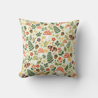 Forest Floor Mushroom Moth Pattern Throw Pillow