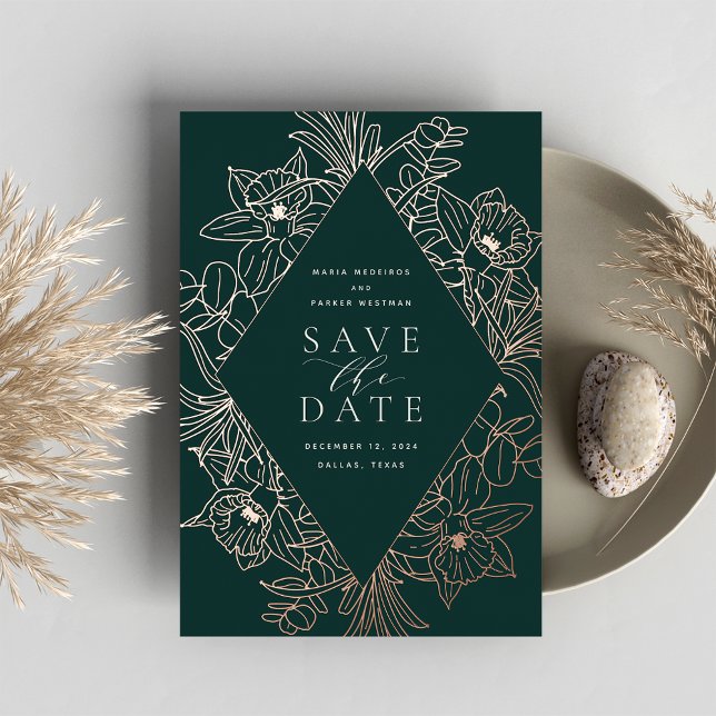 Forest | Floral Diamond Foil Save the Date Card (Creator Uploaded)