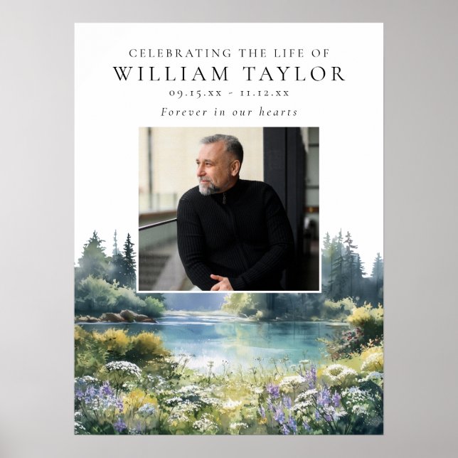 Forest Floral Lake Celebration Of Life Sign (Front)