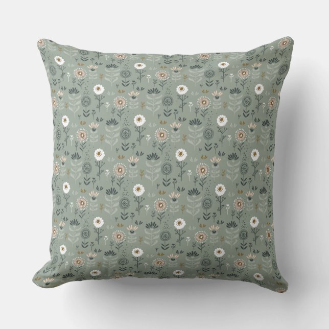 Forest Floral Sage Green Cushion (Front)