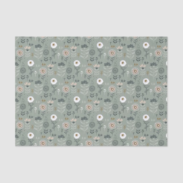 Forest Floral Sage Green Tissue Paper (Front)