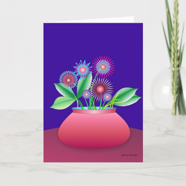 Forest flowers in a red pot greeting card (Front)