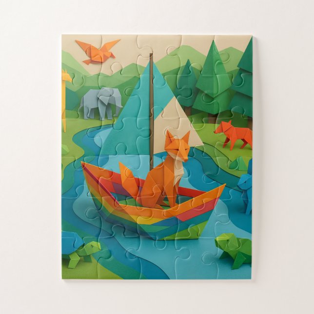 Forest Folded Animals – Colourful Origami Wildlife Jigsaw Puzzle (Vertical)