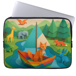 Forest Folded Animals – Colourful Origami Wildlife Laptop Sleeve