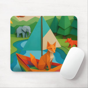 Forest Folded Animals – Colourful Origami Wildlife Mouse Pad
