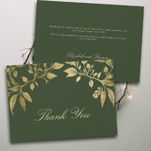 Forest Foliage Botanical Elegant Script Wedding Thank You Card