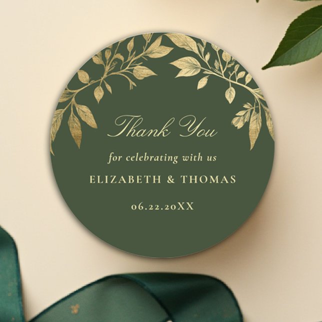 Forest Foliage Botanical Elegant Wedding Favor Classic Round Sticker (Forest Foliage Botanical Wedding Sticker Enchanted Magical Fairy Tale Moody Gold)