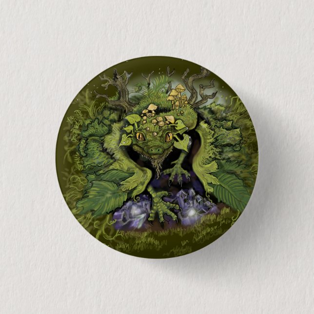 Forest foliage Dragon~Button 3 Cm Round Badge (Front)