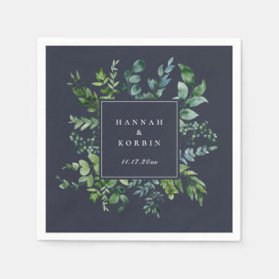 Forest Foliage Frame Navy Blue Napkin