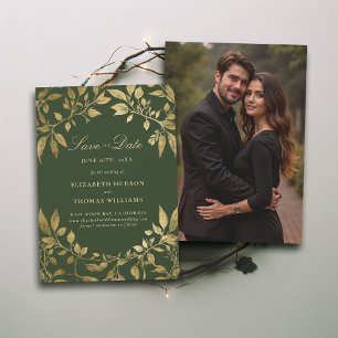Forest Foliage Magical Photo Wedding Save Date Invitation