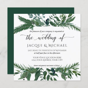 Forest Foliage Wreath Watercolor Wedding   Square Invitation